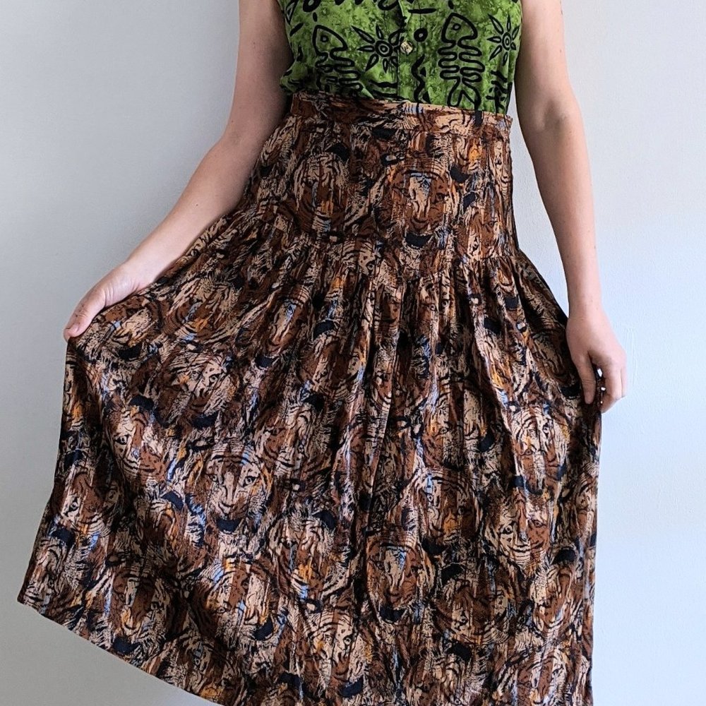 1990’s Tiger Print Drop Waist Midi Skirt